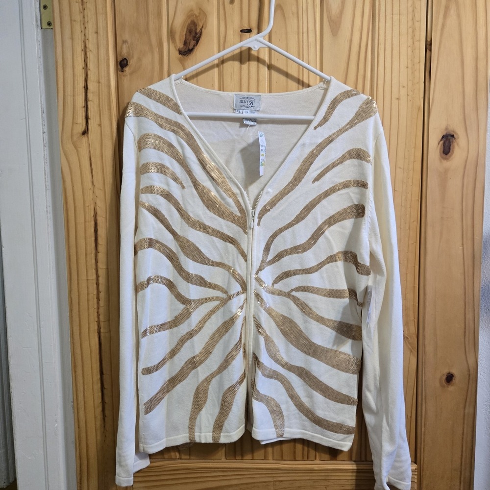 Just B Women's Sweater‎ Size XL Cream and Gold Sequins NWT Long Sleeve